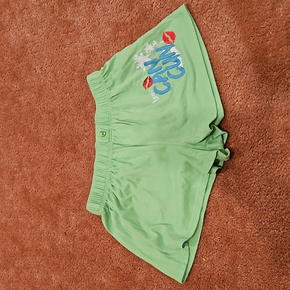 Bright Green "Love Cancun" Cotton Shorts. Size M.